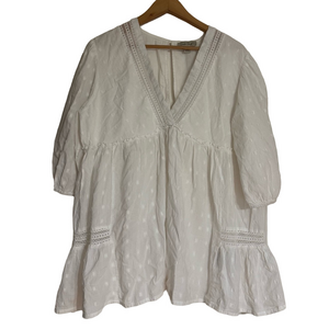 Charlie Paige White V-Neck Peasant Blouse 100% Cotton Lady Woman Size XL